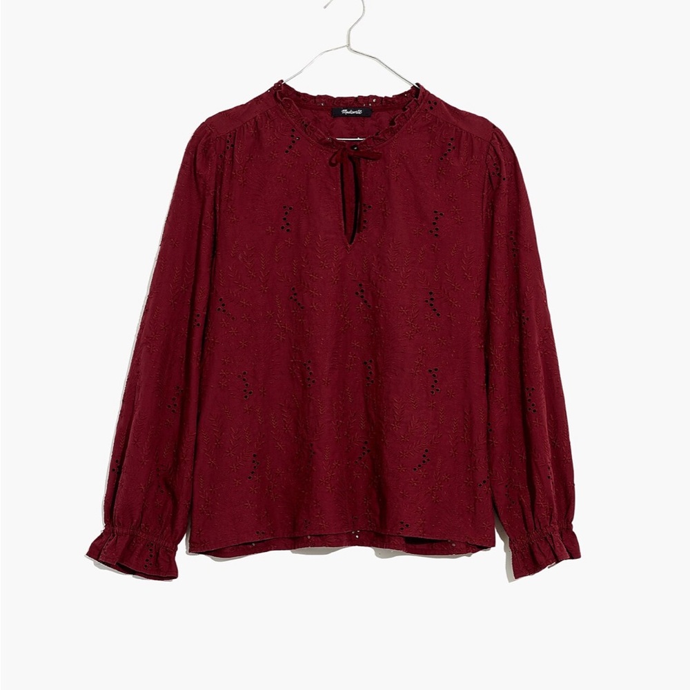 Madewell Embroidered Eyelet Ruffled Popover Top Sz Small